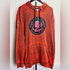 Harley-Davidson Skull Hoodie Red Burnout Y2K Vintage Style Size 2XL